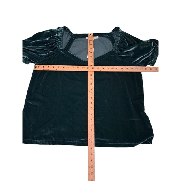 New LOFT Top Women's XL Green Velvet Puff Short Sleeve Holiday Christmas Party - Picture 8 of 8